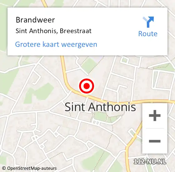 Locatie op kaart van de 112 melding: Brandweer Sint Anthonis, Breestraat op 25 augustus 2021 21:22