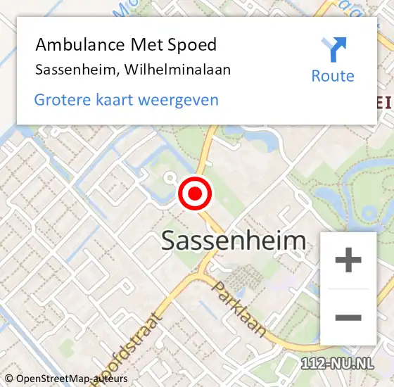 Locatie op kaart van de 112 melding: Ambulance Met Spoed Naar Sassenheim, Wilhelminalaan op 25 augustus 2021 22:03