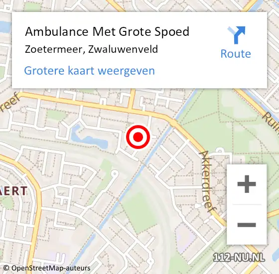 Locatie op kaart van de 112 melding: Ambulance Met Grote Spoed Naar Zoetermeer, Zwaluwenveld op 25 augustus 2021 22:10