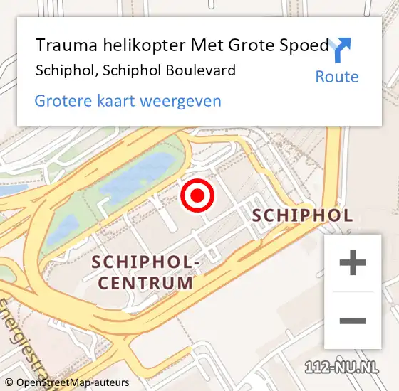 Locatie op kaart van de 112 melding: Trauma helikopter Met Grote Spoed Naar Schiphol, Schiphol Boulevard op 25 augustus 2021 22:36