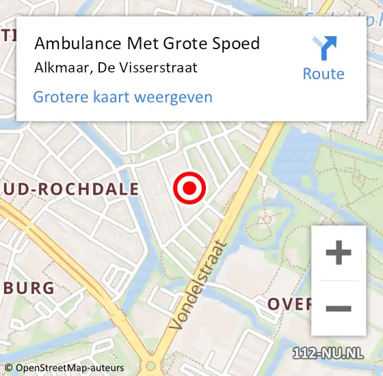 Locatie op kaart van de 112 melding: Ambulance Met Grote Spoed Naar Alkmaar, De Visserstraat op 25 augustus 2021 22:46