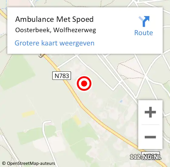 Locatie op kaart van de 112 melding: Ambulance Met Spoed Naar Oosterbeek, Wolfhezerweg op 25 augustus 2021 22:50