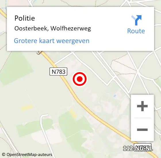 Locatie op kaart van de 112 melding: Politie Oosterbeek, Wolfhezerweg op 25 augustus 2021 22:57