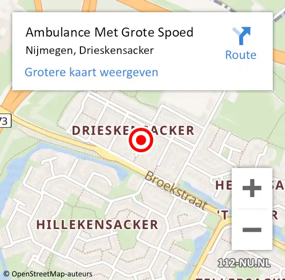 Locatie op kaart van de 112 melding: Ambulance Met Grote Spoed Naar Nijmegen, Drieskensacker op 25 augustus 2021 23:00