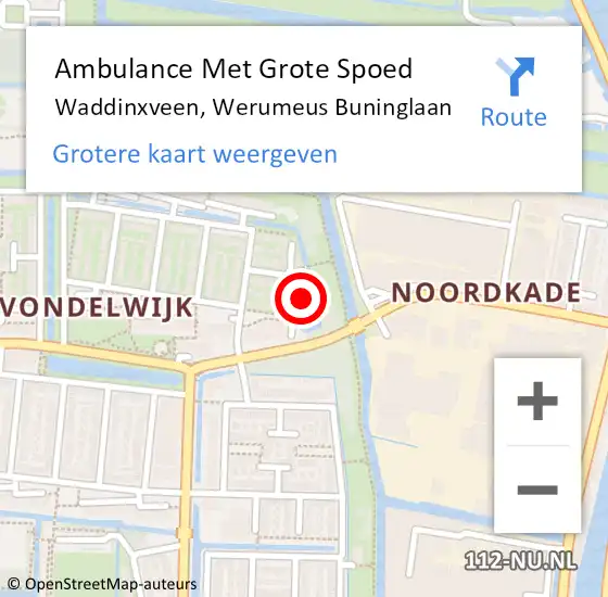 Locatie op kaart van de 112 melding: Ambulance Met Grote Spoed Naar Waddinxveen, Werumeus Buninglaan op 26 augustus 2021 00:43