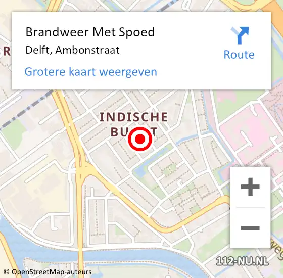 Locatie op kaart van de 112 melding: Brandweer Met Spoed Naar Delft, Ambonstraat op 26 augustus 2021 01:04