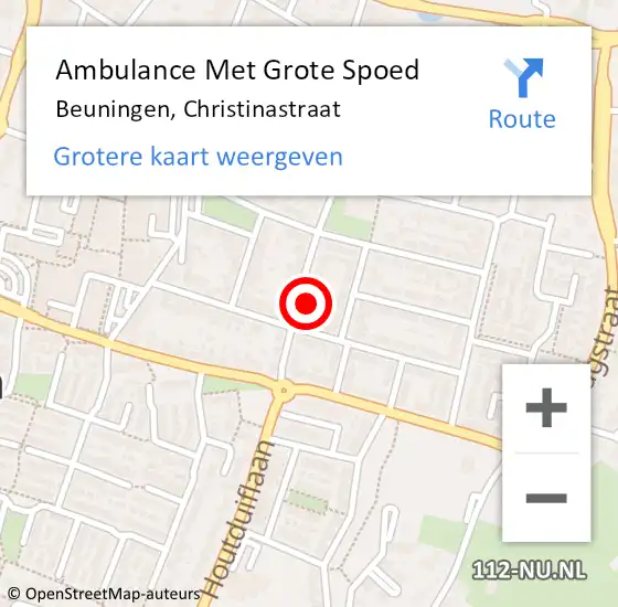 Locatie op kaart van de 112 melding: Ambulance Met Grote Spoed Naar Beuningen, Christinastraat op 26 augustus 2021 01:58