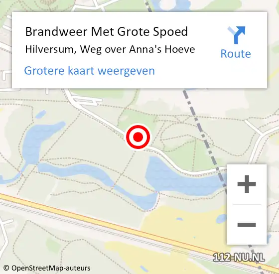 Locatie op kaart van de 112 melding: Brandweer Met Grote Spoed Naar Hilversum, Weg over Anna's Hoeve op 26 augustus 2021 04:02