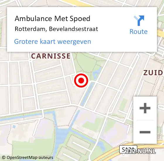 Locatie op kaart van de 112 melding: Ambulance Met Spoed Naar Rotterdam, Bevelandsestraat op 26 augustus 2021 04:17