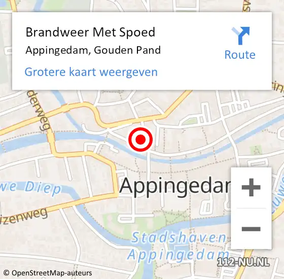 Locatie op kaart van de 112 melding: Brandweer Met Spoed Naar Appingedam, Gouden Pand op 26 augustus 2021 05:07