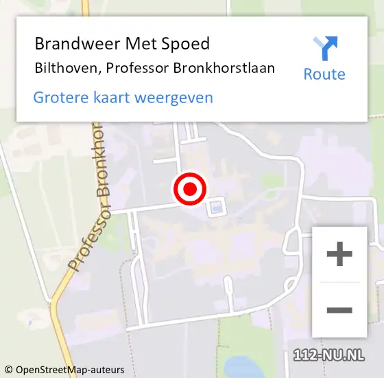Locatie op kaart van de 112 melding: Brandweer Met Spoed Naar Bilthoven, Professor Bronkhorstlaan op 26 augustus 2021 06:05