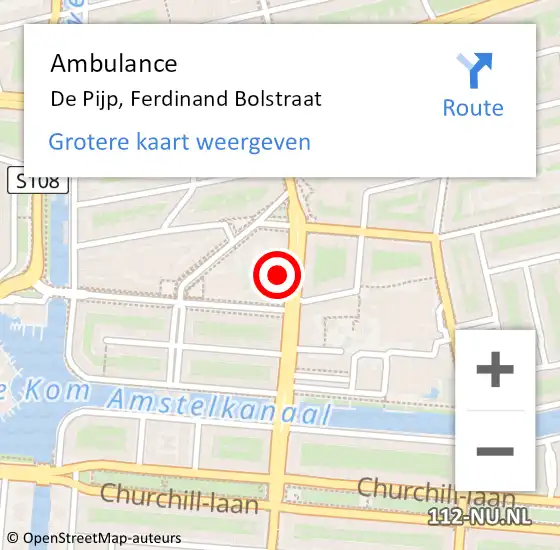 Locatie op kaart van de 112 melding: Ambulance De Pijp, Ferdinand Bolstraat op 20 juni 2014 20:13