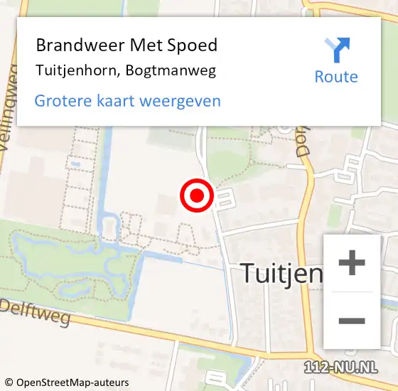Locatie op kaart van de 112 melding: Brandweer Met Spoed Naar Tuitjenhorn, Bogtmanweg op 26 augustus 2021 08:01