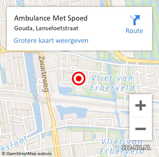 Locatie op kaart van de 112 melding: Ambulance Met Spoed Naar Gouda, Lanseloetstraat op 26 augustus 2021 08:20