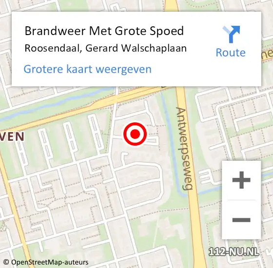 Locatie op kaart van de 112 melding: Brandweer Met Grote Spoed Naar Roosendaal, Gerard Walschaplaan op 26 augustus 2021 08:35