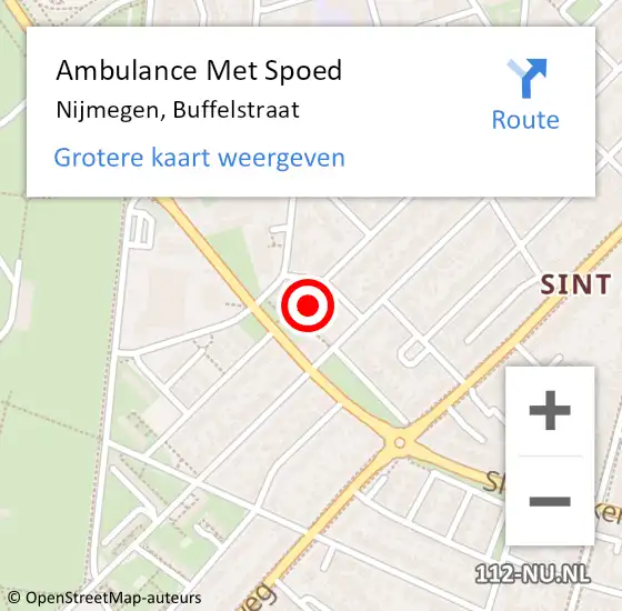 Locatie op kaart van de 112 melding: Ambulance Met Spoed Naar Nijmegen, Buffelstraat op 26 augustus 2021 08:57