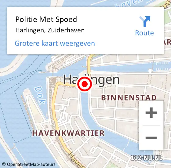 Locatie op kaart van de 112 melding: Politie Met Spoed Naar Harlingen, Zuiderhaven op 26 augustus 2021 09:14