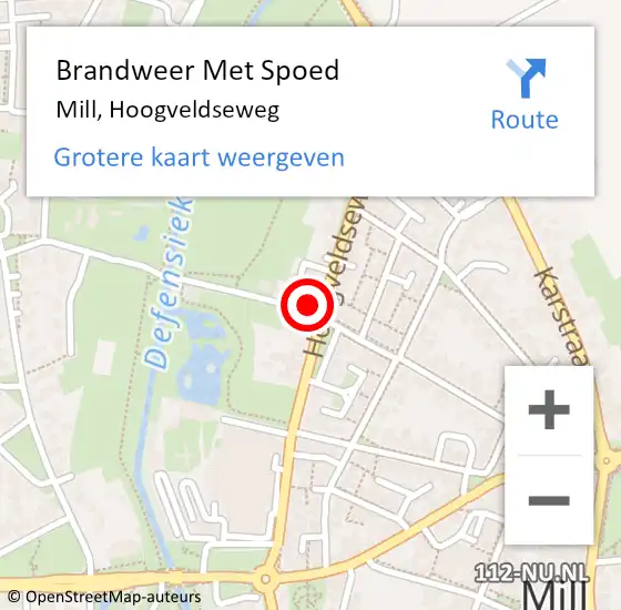 Locatie op kaart van de 112 melding: Brandweer Met Spoed Naar Mill, Hoogveldseweg op 26 augustus 2021 09:46