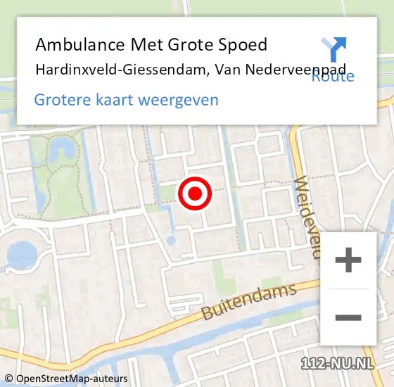 Locatie op kaart van de 112 melding: Ambulance Met Grote Spoed Naar Hardinxveld-Giessendam, Van Nederveenpad op 26 augustus 2021 10:12