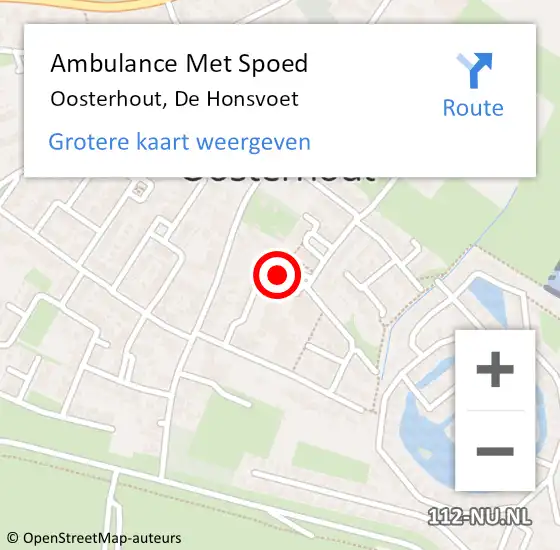 Locatie op kaart van de 112 melding: Ambulance Met Spoed Naar Oosterhout, De Honsvoet op 26 augustus 2021 11:34