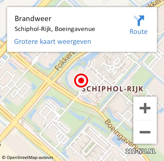 Locatie op kaart van de 112 melding: Brandweer Schiphol-Rijk, Boeingavenue op 26 augustus 2021 11:36