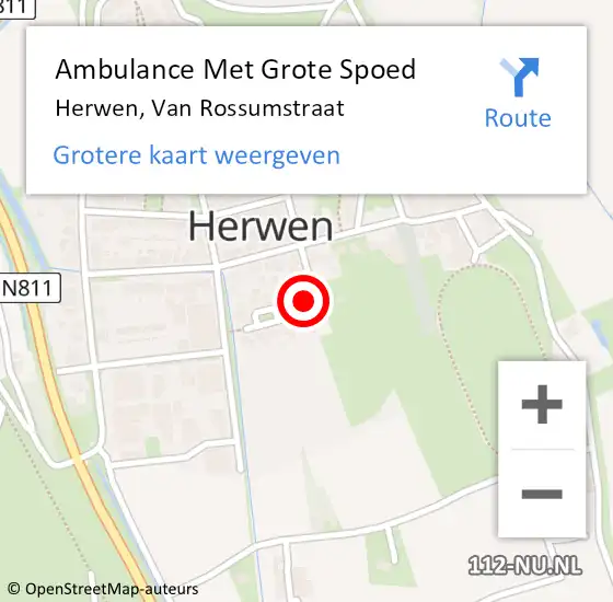 Locatie op kaart van de 112 melding: Ambulance Met Grote Spoed Naar Herwen, Van Rossumstraat op 20 juni 2014 20:45