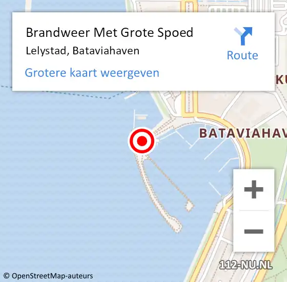Locatie op kaart van de 112 melding: Brandweer Met Grote Spoed Naar Lelystad, Bataviahaven op 26 augustus 2021 11:50