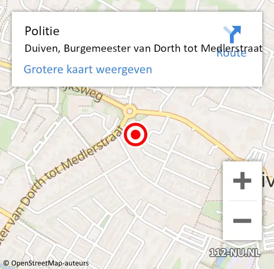 Locatie op kaart van de 112 melding: Politie Duiven, Burgemeester van Dorth tot Medlerstraat op 26 augustus 2021 12:12