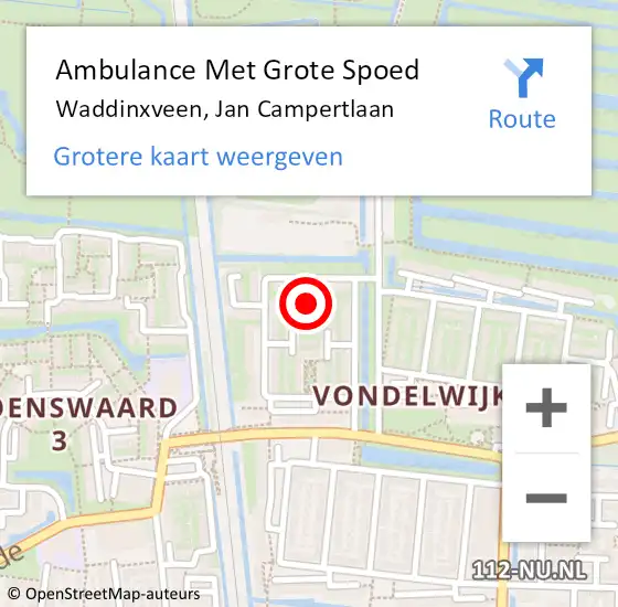 Locatie op kaart van de 112 melding: Ambulance Met Grote Spoed Naar Waddinxveen, Jan Campertlaan op 26 augustus 2021 12:14