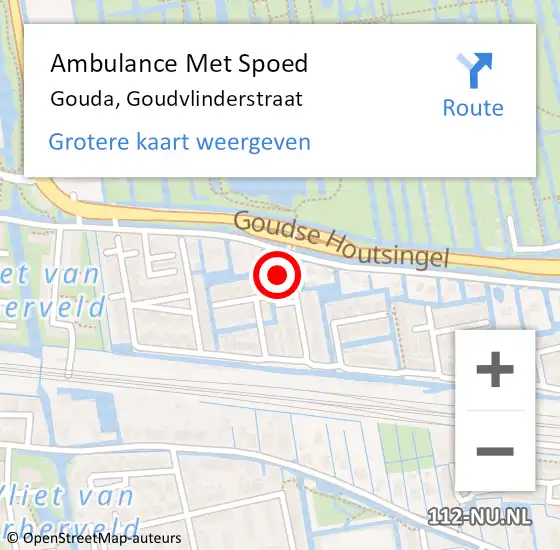 Locatie op kaart van de 112 melding: Ambulance Met Spoed Naar Gouda, Goudvlinderstraat op 26 augustus 2021 12:40