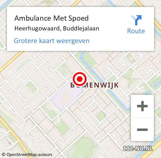 Locatie op kaart van de 112 melding: Ambulance Met Spoed Naar Heerhugowaard, Buddlejalaan op 26 augustus 2021 12:58