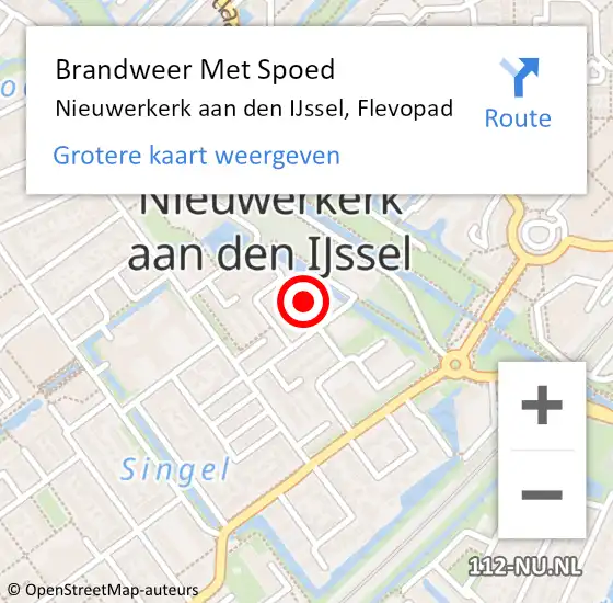 Locatie op kaart van de 112 melding: Brandweer Met Spoed Naar Nieuwerkerk aan den IJssel, Flevopad op 26 augustus 2021 12:58