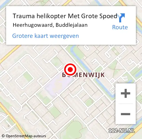 Locatie op kaart van de 112 melding: Trauma helikopter Met Grote Spoed Naar Heerhugowaard, Buddlejalaan op 26 augustus 2021 13:01