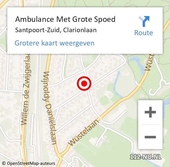 Locatie op kaart van de 112 melding: Ambulance Met Grote Spoed Naar Santpoort-Zuid, Clarionlaan op 26 augustus 2021 13:06