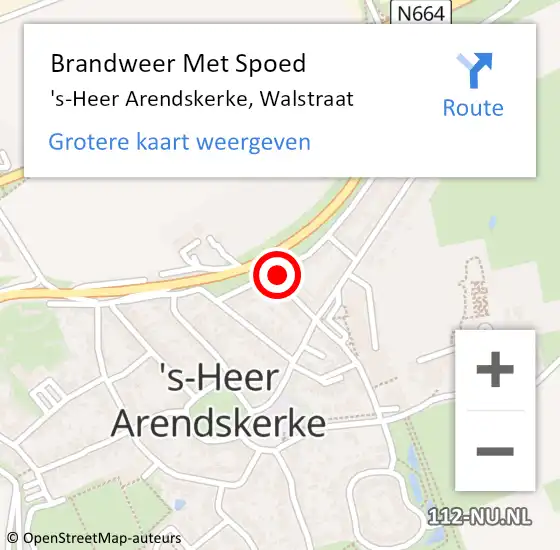 Locatie op kaart van de 112 melding: Brandweer Met Spoed Naar 's-Heer Arendskerke, Walstraat op 26 augustus 2021 13:22