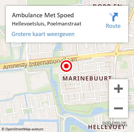 Locatie op kaart van de 112 melding: Ambulance Met Spoed Naar Hellevoetsluis, Poelmanstraat op 26 augustus 2021 13:28