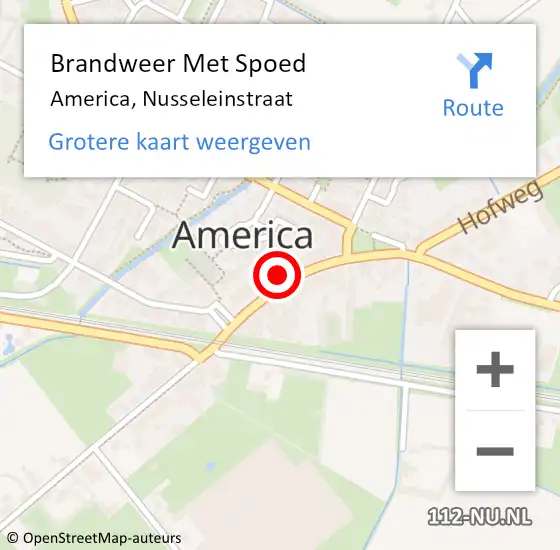 Locatie op kaart van de 112 melding: Brandweer Met Spoed Naar America, Nusseleinstraat op 26 augustus 2021 13:31