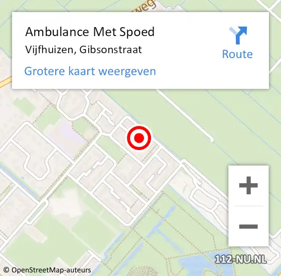 Locatie op kaart van de 112 melding: Ambulance Met Spoed Naar Vijfhuizen, Gibsonstraat op 26 augustus 2021 14:34