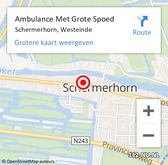 Locatie op kaart van de 112 melding: Ambulance Met Grote Spoed Naar Schermerhorn, Westeinde op 26 augustus 2021 15:02