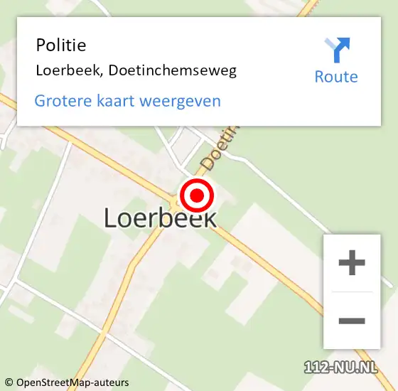 Locatie op kaart van de 112 melding: Politie Loerbeek, Doetinchemseweg op 26 augustus 2021 15:25