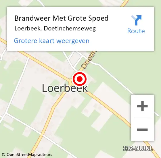 Locatie op kaart van de 112 melding: Brandweer Met Grote Spoed Naar Loerbeek, Doetinchemseweg op 26 augustus 2021 15:27