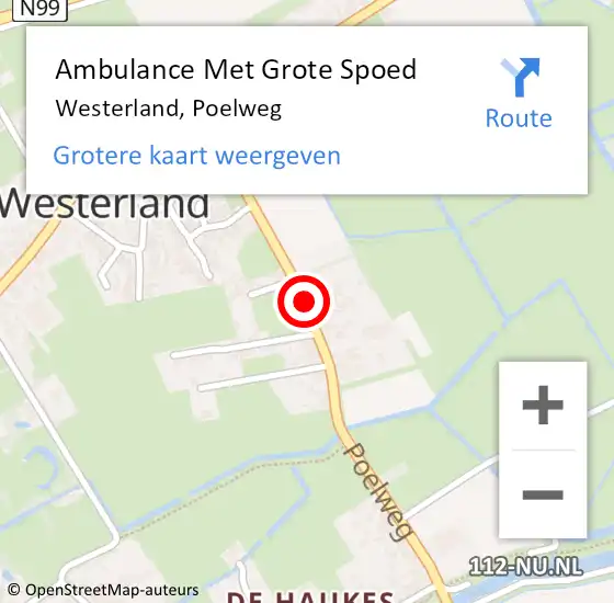 Locatie op kaart van de 112 melding: Ambulance Met Grote Spoed Naar Westerland, Poelweg op 26 augustus 2021 15:27