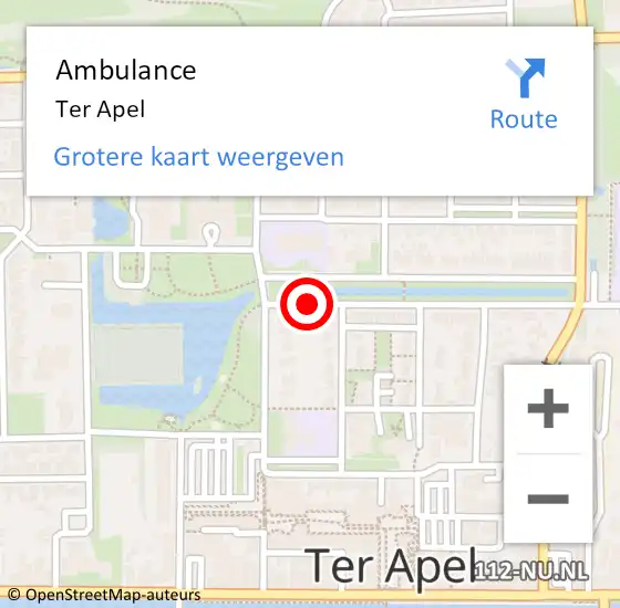 Locatie op kaart van de 112 melding: Ambulance Ter Apel op 26 augustus 2021 17:15