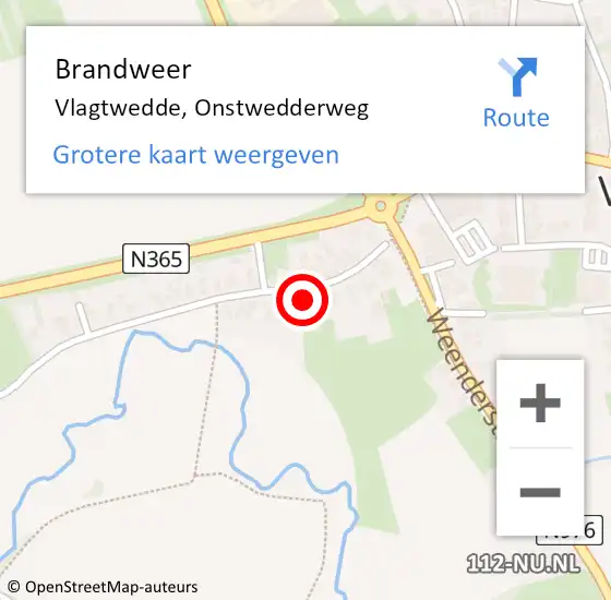 Locatie op kaart van de 112 melding: Brandweer Vlagtwedde, Onstwedderweg op 26 augustus 2021 17:28