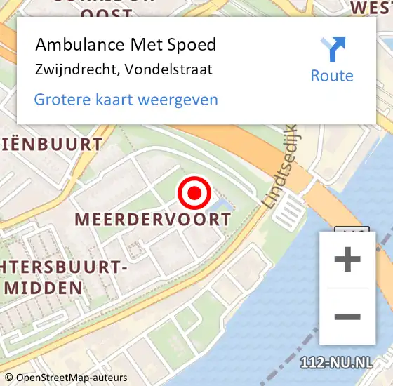 Locatie op kaart van de 112 melding: Ambulance Met Spoed Naar Zwijndrecht, Vondelstraat op 26 augustus 2021 17:28