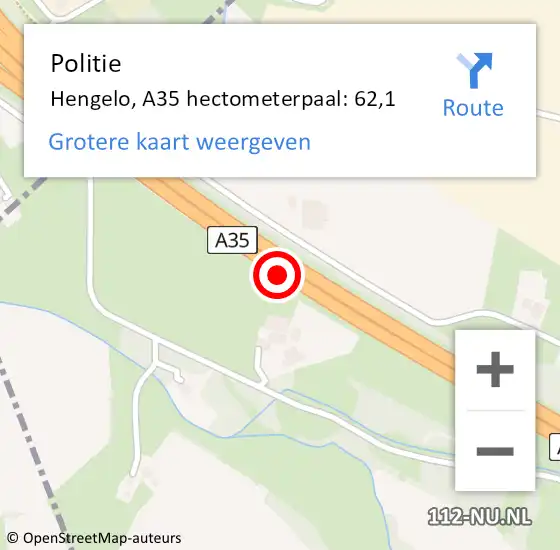 Locatie op kaart van de 112 melding: Politie Hengelo, A35 hectometerpaal: 62,1 op 26 augustus 2021 17:35