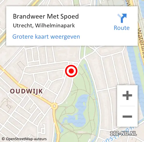 Locatie op kaart van de 112 melding: Brandweer Met Spoed Naar Utrecht, Wilhelminapark op 26 augustus 2021 17:53