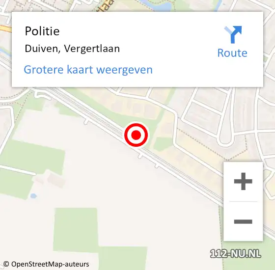 Locatie op kaart van de 112 melding: Politie Duiven, Vergertlaan op 26 augustus 2021 18:08