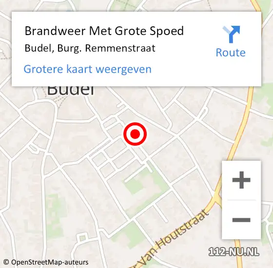 Locatie op kaart van de 112 melding: Brandweer Met Grote Spoed Naar Budel, Burg. Remmenstraat op 26 augustus 2021 18:11