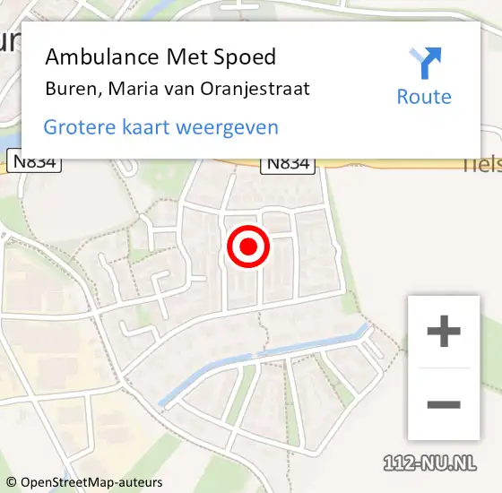 Locatie op kaart van de 112 melding: Ambulance Met Spoed Naar Buren, Maria van Oranjestraat op 20 juni 2014 21:48